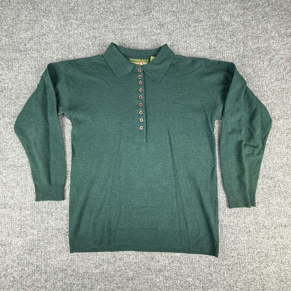 Vintage Outback Red Sweater Womens Small Green Collared Lambswool Hong Kong 80s